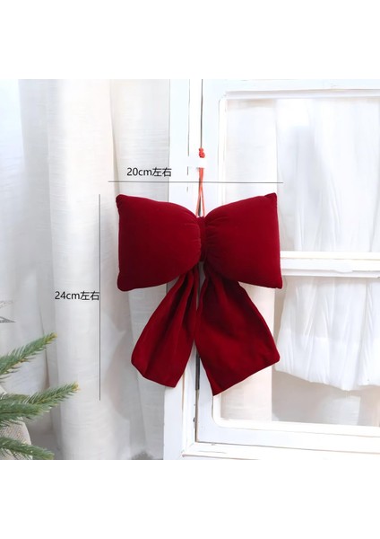 Noel Dekorasyonu Kırmızı Kadife Yay Noel Ağacı Şarap Kırmızı Kolye Üç Boyutlu Büyük Dekoratif Yay (Yurt Dışından)