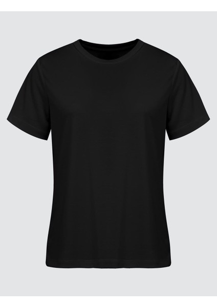 Siyah Düz Kesim Bisiklet Yaka Kısa Kollu Basic Tişört