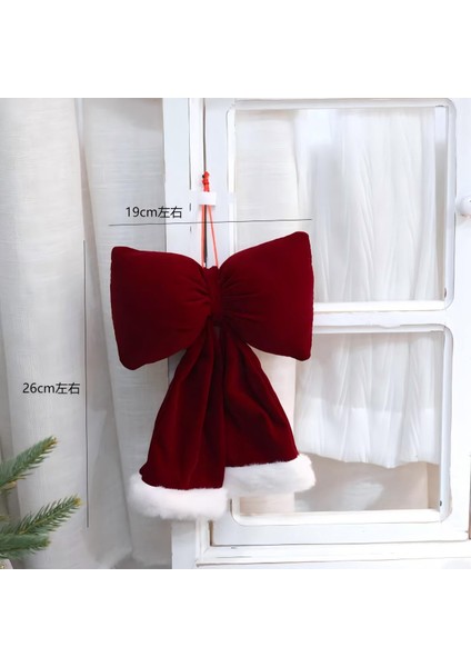 Noel Dekorasyonu Kırmızı Kadife Yay Noel Ağacı Şarap Kırmızı Kolye Üç Boyutlu Büyük Dekoratif Yay (Yurt Dışından)