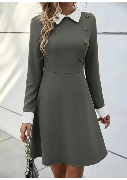 Kadın Uzun Kollu Yakalı Düğmeli Çağla Yeşili Modal Mini Elbise fiyatları
