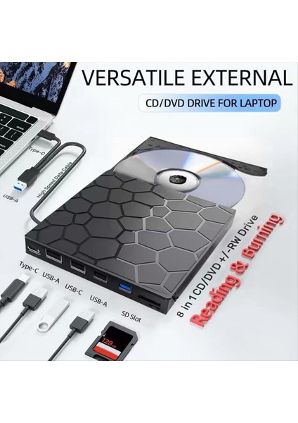 Harici Cd/dvd Sürücü Oynatıcı 7&#39 De 1 USB 3 0 Cd/dvd-Rom +/- Rw CD Burner Dizüstü Masaüstü Mac Windows 11/10/8/7 Linux (Yurt Dışından) modelleri