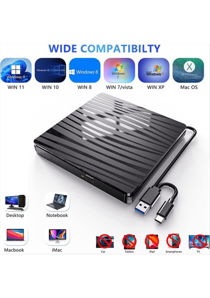 Dizüstü Bilgisayar Için Harici Cd/dvd Sürücüsü USB 3 0 ve Type C Taşınabilir CD DVD +/- Rw Burner Optik Sürücü Okuyucu Yazar DVD Player (Yurt Dışından) fiyatları
