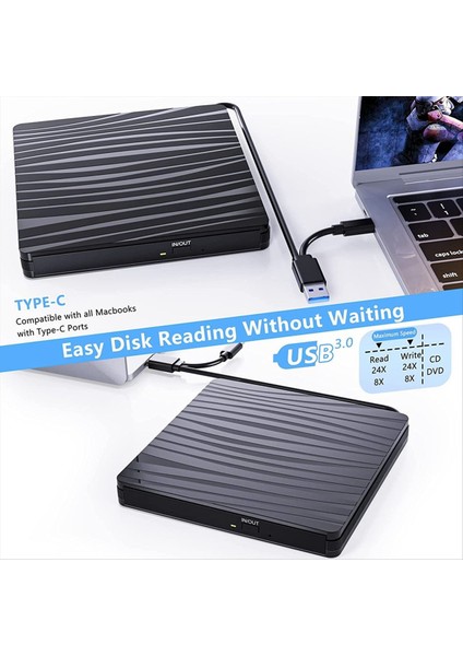Dizüstü Bilgisayar Için Harici Cd/dvd Sürücüsü USB 3 0 ve Type C Taşınabilir CD DVD +/- Rw Burner Optik Sürücü Okuyucu Yazar DVD Player (Yurt Dışından) fırsatları