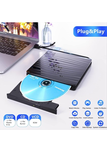 Dizüstü Bilgisayar Için Harici Cd/dvd Sürücüsü USB 3 0 ve Type C Taşınabilir CD DVD +/- Rw Burner Optik Sürücü Okuyucu Yazar DVD Player (Yurt Dışından) indirimleri