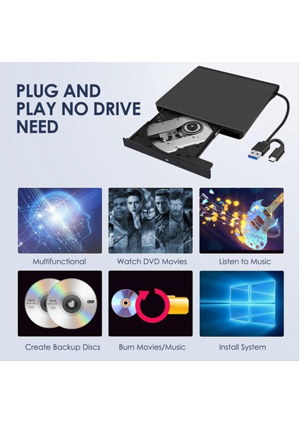 Harici CD DVD +/- Rw Drive USB 3 0 &amp Usb-C Taşınabilir CD &amp DVD Rom Burner Player Reader Writer Rewriter Disk Drive Siyah (Yurt Dışından) indirimleri
