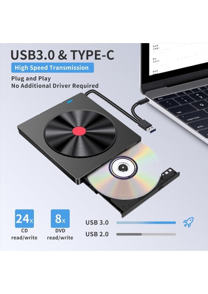 Harici Optik Sürücü Dizüstü Bilgisayar CD Brülör USB Film Disk DVD Oynatıcı Okunabilir Bellek Kartı Çok Işlevli Sürücü Brülör (Yurt Dışından)