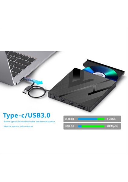 Dizüstü Bilgisayar Için Sd/tf Kart Yuvalı 5 0 Numaralı Cd/dvd Sürücüsü USB 3 0 Tip C Cd/dvd +/- Rw Burner Yazar Oyuncusu (Yurt Dışından)