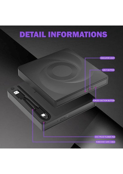 Harici Cd/dvd Sürücü Brülörü CD Rom DVD Player Taşınabilir CD Okuyucu Dizüstü Bilgisayar Windows 11/10/7 Linux Mac Os Için (Yurt Dışından) modelleri