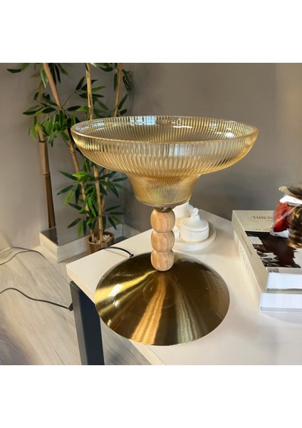 Stark Cam Bal Rengi Üç Boncuk Masa Lambası Dekoratif Masaüstü Aydınlatma Yatak Odası Başucu Lamba