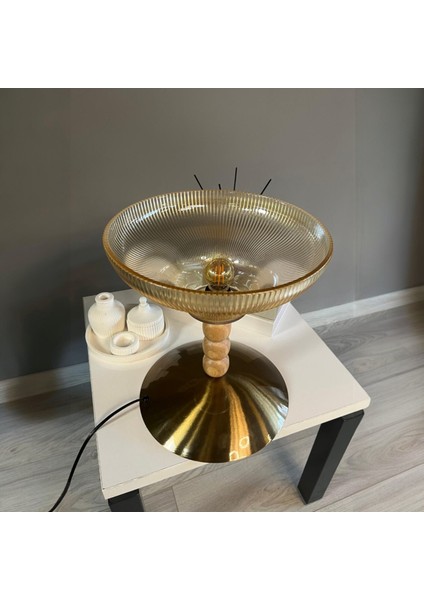 Stark Cam Bal Rengi Üç Boncuk Masa Lambası Dekoratif Masaüstü Aydınlatma Yatak Odası Başucu Lamba