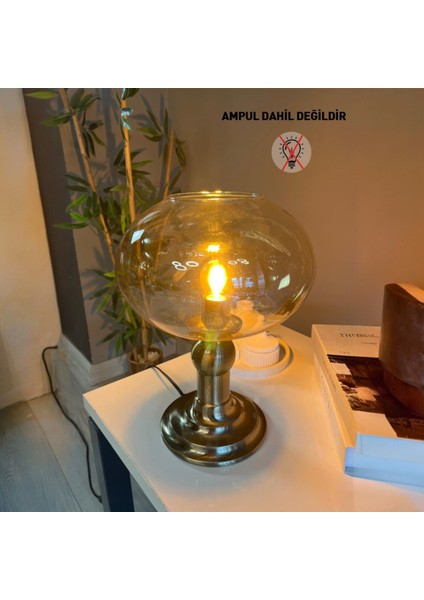 Solvia Cam Bal Rengi Masa Lambası Dekoratif Masaüstü Aydınlatma Hol Abajur Yatak Odası Başucu Lamba