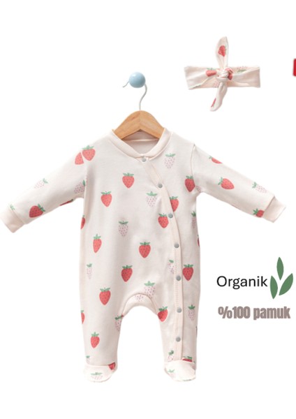 Kız Bebek Tulum Çilek Baskılı - By Bubbles - Tulum - Bej - 0-3 Ay