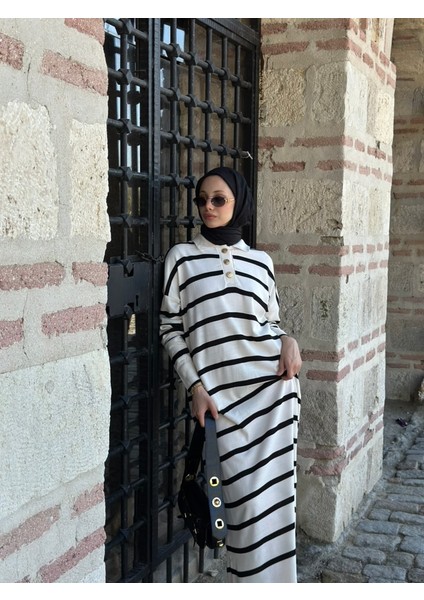 Polo Yaka Çizgili Triko Elbise fiyatları