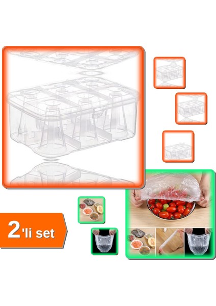 6 Bardak Su Bardağı Taşıma Kutusu Şeffaf + 100 Adet Lastikli Koruyan Tabak Bonesi - 2li Set M8R4A5