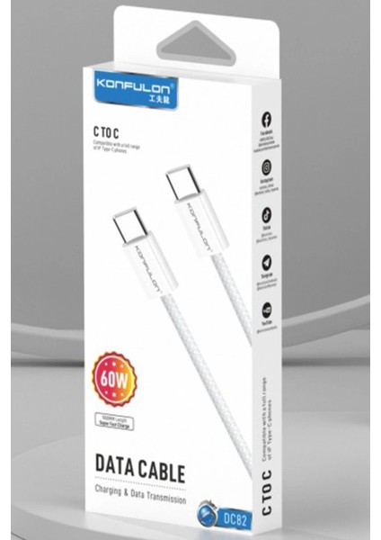 Sptrns Konfulon DC82 1m 60W Type-C To Type-C Pd Hızlı Şarj Kablo - Beyaz indirimleri