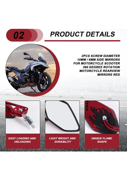 Motosiklet Scooter Için 2 Adet Vida Çapı 10MM / 8mm Yan Aynalar 360 Derece Dönebilen Motosiklet Dikiz Aynaları Kırmızı (Yurt Dışından) indirimleri