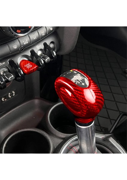 Mini Cooper F54 F55 F56 F57 F60 Için Kırmızı ve Başlatma Anahtarı ile Gerçek Karbon Fiber Vites Kolu Kılıfı Vites Topuzu Kılıfı (Yurt Dışından) modelleri