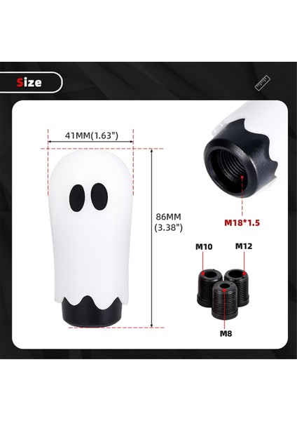 Cadılar Bayramı Tarzı Hayalet Vites Topuzu 3 Adaptörlü M8/10/12 Kişiselleştirilmiş Yaratıcılık Araba Dekorasyonu D (Yurt Dışından) modelleri