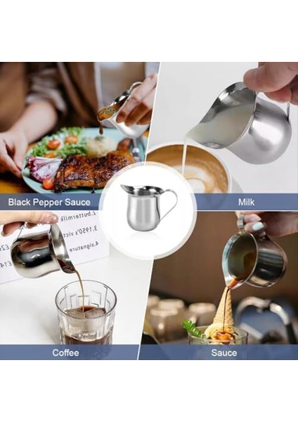 6pcs Çan Kremaları 90ML/3OZ Mini Krema Sürahi Paslanmaz Çelik Süt Sürahi Fincan Mini Kahve Sürahi Sütü Köpüren Sürahi (Yurt Dışından) fiyatları