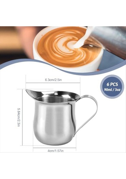 6pcs Çan Kremaları 90ML/3OZ Mini Krema Sürahi Paslanmaz Çelik Süt Sürahi Fincan Mini Kahve Sürahi Sütü Köpüren Sürahi (Yurt Dışından) modelleri