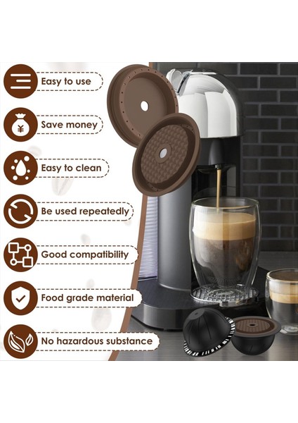 5pcs Nespresso Makinesi Için Yeniden Kullanılabilir Vertuo Kapsüller 2 Silikon Kapaklı Kahve Kapsülü 1 Kaşık ve Fırça (230ML) (Yurt Dışından) fırsatları