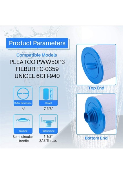 Spa Filtresi Için 2x PWW50P3 (1 1/2 Inç Kaba Iplik) Unicel 6CH-940 Filbur FC-0359 Waterway Front Access Skimmer (Yurt Dışından) fiyatları