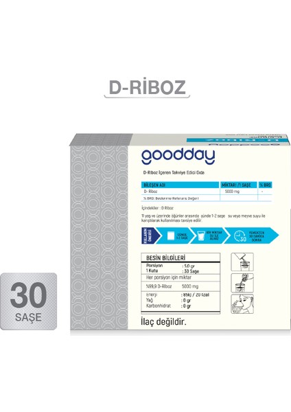 D-Riboz Toz Takviye Edici Gıda 30 Saşe 5000 mg Enerji Desteği İçin fiyatları