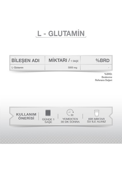 L-Glutamin 30 Saşe 5000 mg Sporcular için Amonyağı Temizleme Takviyesi fırsatları