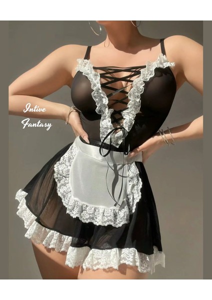 Intive Derin V Dekolte Arkası Bağlamalı Fantasy Hizmetçi Kostüm/gecelik fiyatları