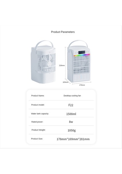 Taşınabilir Klima Fanı Evaporatif Hava Soğutucu Klima Nemlendirici Oda Kampı Için 3 Hızlı 7 Renkli (Yurt Dışından)