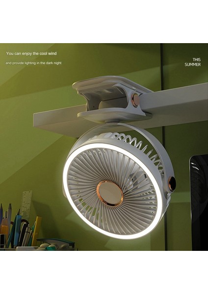USB Şarj Edilebilir Fan Yurt Klipsli Tip Taşınabilir Mini Masa Fanı 360 Derece Rotasyon LED Işığı ile Ayarlanabilir Fan (Yurt Dışından) modelleri