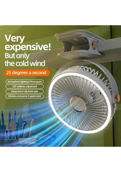 USB Şarj Edilebilir Fan Yurt Klipsli Tip Taşınabilir Mini Masa Fanı 360 Derece Rotasyon LED Işığı ile Ayarlanabilir Fan (Yurt Dışından) fırsatları