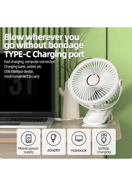 USB Şarj Edilebilir Fan Yurt Klipsli Tip Taşınabilir Mini Masa Fanı 360 Derece Rotasyon LED Işığı ile Ayarlanabilir Fan (Yurt Dışından) indirimleri