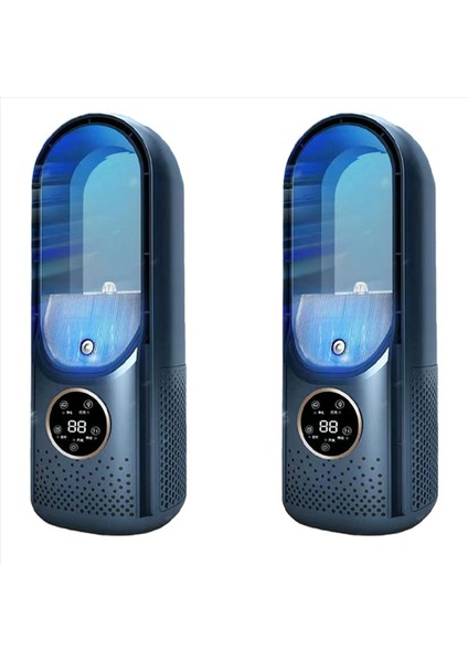 2x Hava Soğutucu LED Ekran Klima Nemlendirme Elektrik Fanı 6 Hızlı Sessiz Zamanlayıcı Fan Nemlendirici Fan Mavi (Yurt Dışından)
