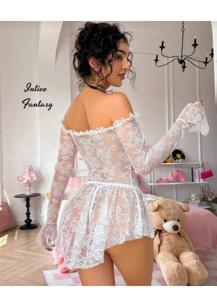 Intive Fantasy Tamamı Dantelli Transparan Asimetrik Kesim Mini Gecelik indirimleri