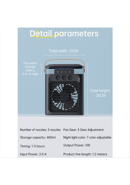 Taşınabilir Klima Soğutma Fanı Mini Evaporatif Hava Soğutucu 7 Renkli LED Işık Masa Masası Için 3 Nozul-E-E (Yurt Dışından) fırsatları