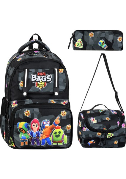 Kore Tarzı Lüks Erkek Çocuk Ortopedik Sırt Destekli İlkokul Çantası Folyolu Beslenme ve Kalemlik