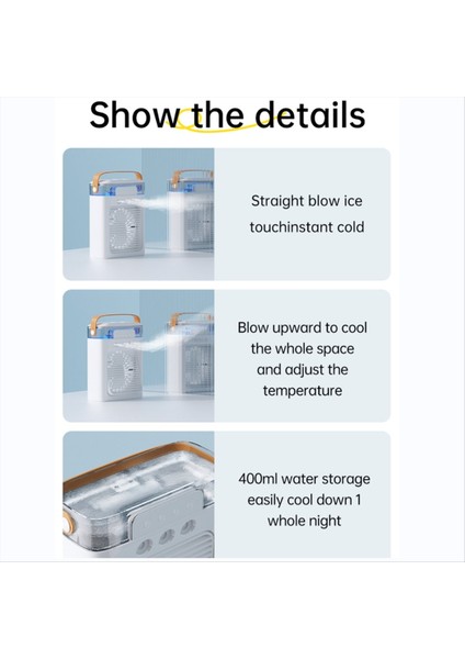 Taşınabilir Klima Soğutma Fanı Mini Evaporatif Hava Soğutucu 7 Renkli LED Işık Masa Masası Için 3 Nozul (Yurt Dışından) modelleri