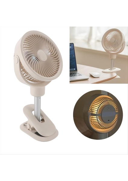 Masa Fanında Klip Taşınabilir Teleskopik Zemin Fanı LED Işık ile 4 Hız Fan Üzerinde Salınan Masa Klibi USB Şarj Edilebilir (Yurt Dışından)