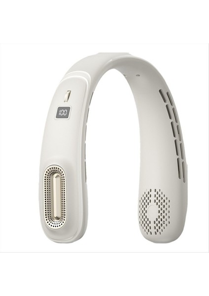 Taşınabilir USB Şarj Edilebilir Boyun Fan Buz Porselen Soğutma Bladess Boyun Fan Elektrik Fan Kremalı Beyaz (Yurt Dışından)