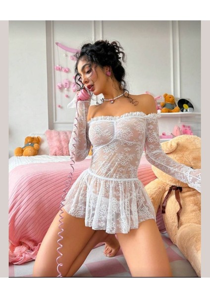 Intive Fantasy Tamamı Dantelli Transparan Asimetrik Kesim Mini Gecelik modelleri