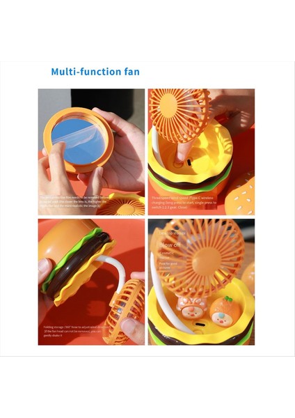 Mini Şarj Edilebilir Fan 500MAH Burger Şekli Çok Işlevli Masa Fanı 3 Hızlar Ayna Universal Fan B Dahil (Yurt Dışından) indirimleri