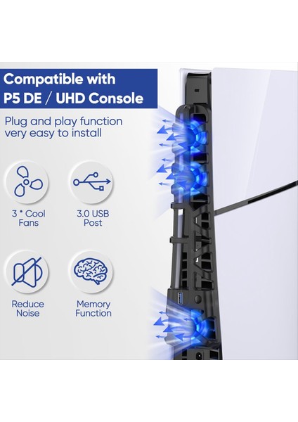 Ps5 Ince Konsol Için Soğutma Fanı Bellek Fonksiyonu ve LED Işık Serin Aksesuarlarla Sessiz Soğutma Sistemi -Black (Yurt Dışından) modelleri
