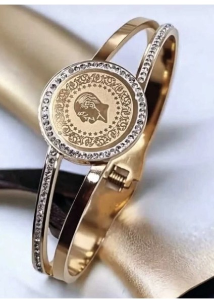 Zirkon Taş Detaylı Çeyrekli Kararmaz Çelik Kelepçe