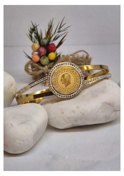 Zirkon Taş Detaylı Çeyrekli Kararmaz Çelik Kelepçe fiyatları