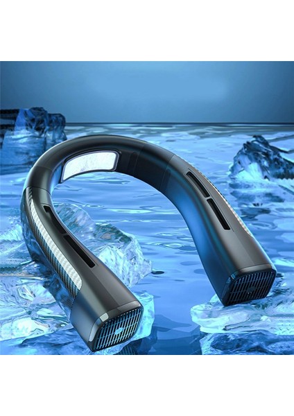 4000MAH Asma Boyun Fan Klima USB Şarj Edilebilir Hava Soğutucu 5 Hızlı Elektrik Fanı Spor Yaz Grisi (Yurt Dışından)