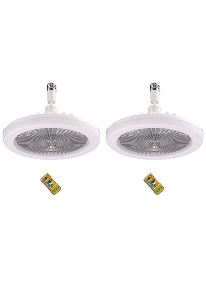 Uzaktan Kumandalı 2x Tavan Fanı ve 30W LED Lamba Fanı Akıllı Sessiz Tavan Fanı E27 Dönüştürücü Taban Gri (Yurt Dışından)