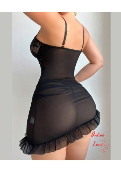 Intive Love Dantelli Korse Görünümlü Asimetrik Kesim Transparan Tül Gecelik fiyatları