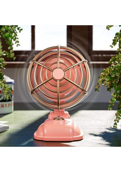 Retro Mini Masaüstü Fan 400MAH USB Şarj Edilebilir Masa Açık Masa Fanı Taşınabilir Masaüstü Fan Mavi (Yurt Dışından)