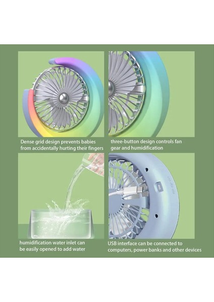 LED Fan Pille Çalışan Sessiz Fan Taşınabilir Nemlendirici Fan 600ML Tank 3 Hızları Ayarlanabilir USB Şarj Edilebilir Fan A (Yurt Dışından) modelleri